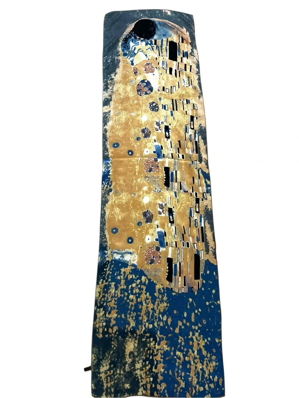 Gustav Klimt The Kiss Art Print 100% Silk Oblong Scarf Blue Gold 62x16